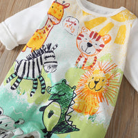 Baby Boys Animal Cartoon Printed Long Sleeve Romper Baby Outfits - PrettyKid