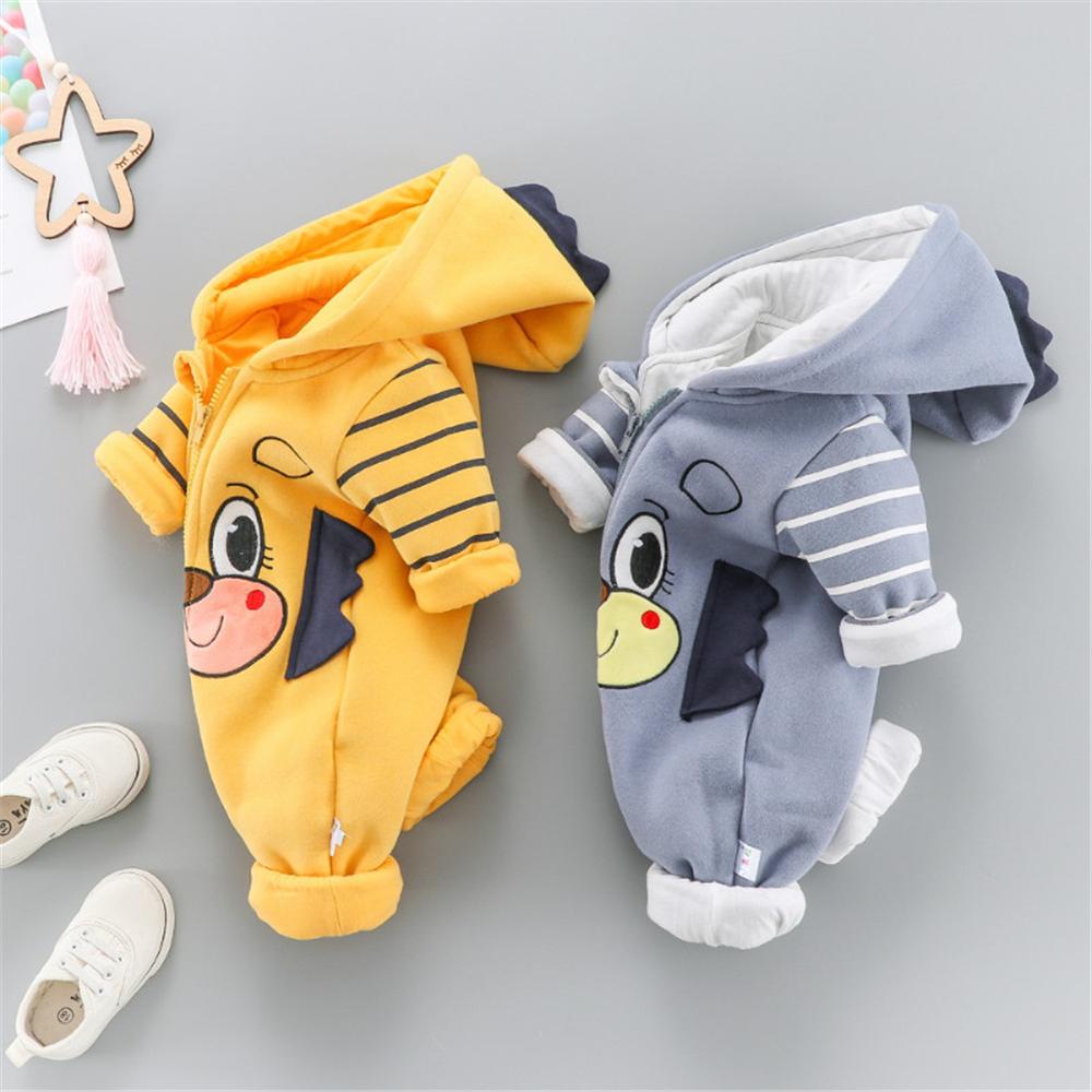 Baby Boys Animal Cartoon Striped Hooded Long Sleeve Romper Baby Wholesale - PrettyKid