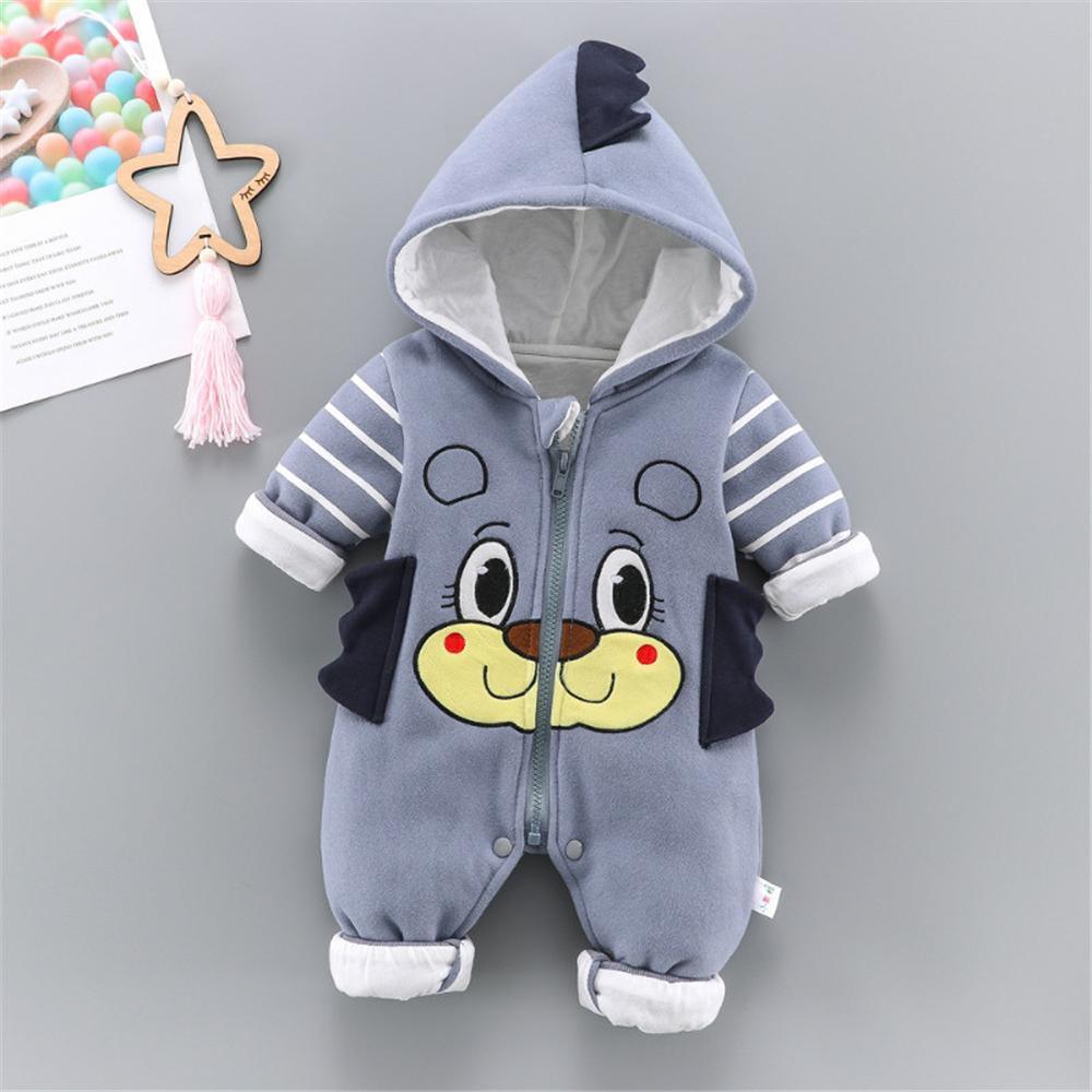 Baby Boys Animal Cartoon Striped Hooded Long Sleeve Romper Baby Wholesale - PrettyKid