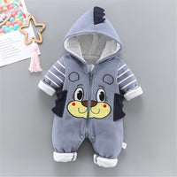 Baby Boys Animal Cartoon Striped Hooded Long Sleeve Romper Baby Wholesale - PrettyKid