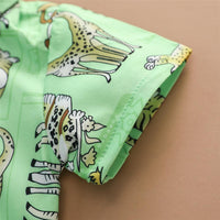 Boys Animal Printed Lapel Short Sleeve Top & Shorts Boy Summer Outfits - PrettyKid