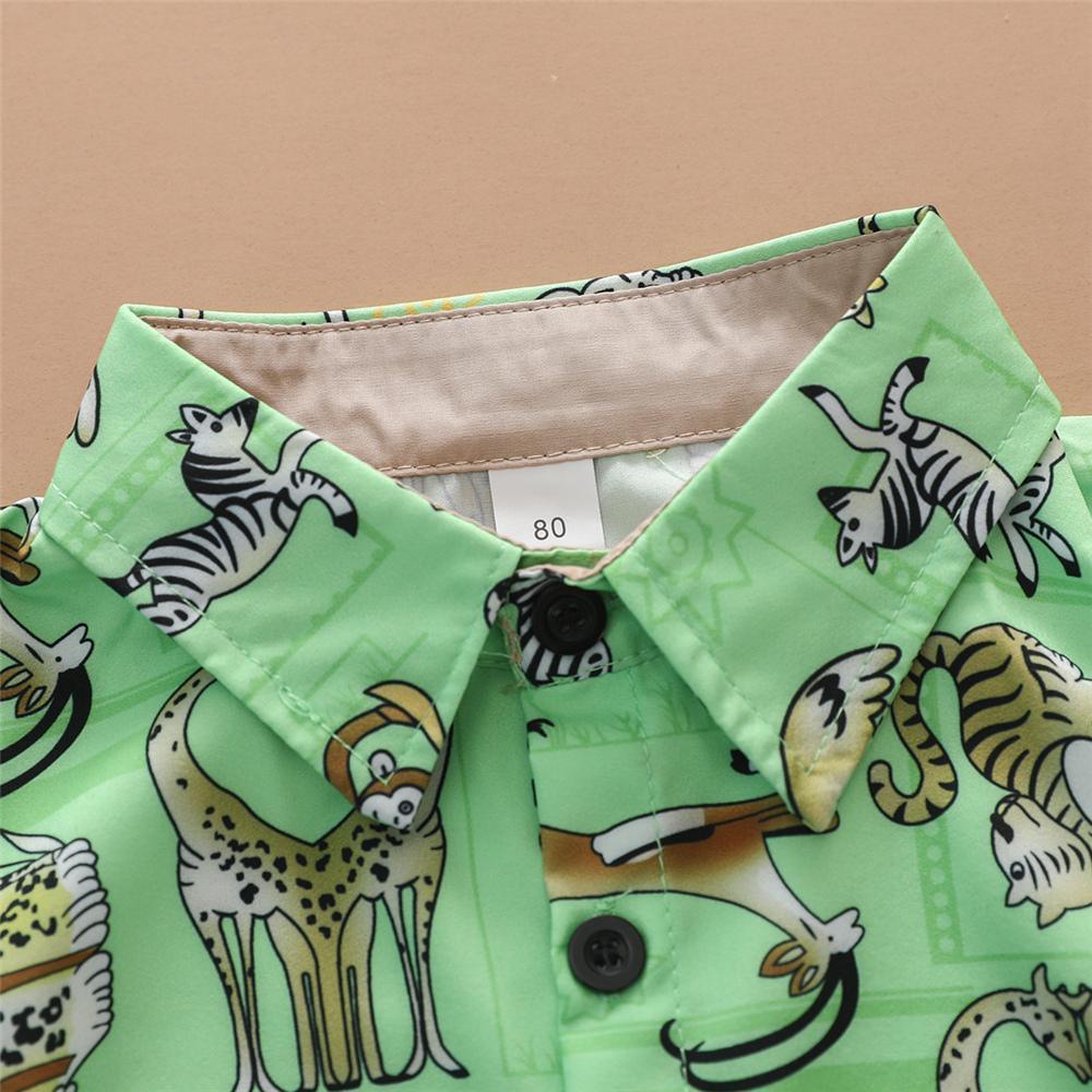 Boys Animal Printed Lapel Short Sleeve Top & Shorts Boy Summer Outfits - PrettyKid