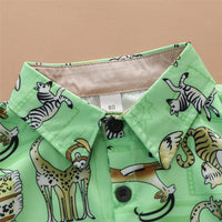 Boys Animal Printed Lapel Short Sleeve Top & Shorts Boy Summer Outfits - PrettyKid