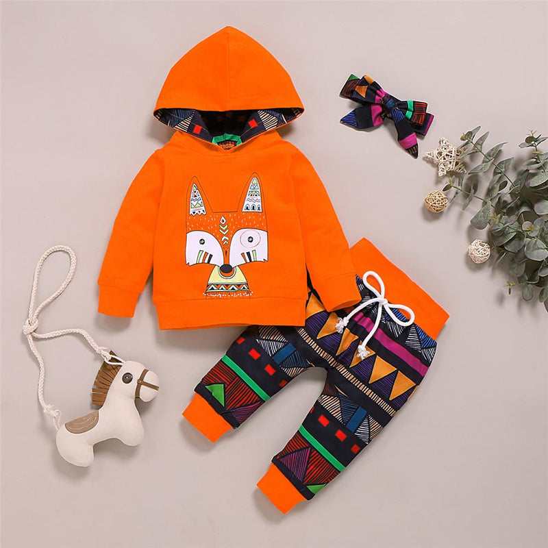 Girls Animal Printed Long Sleeve Hooded Jumper & Pants & Headband - PrettyKid