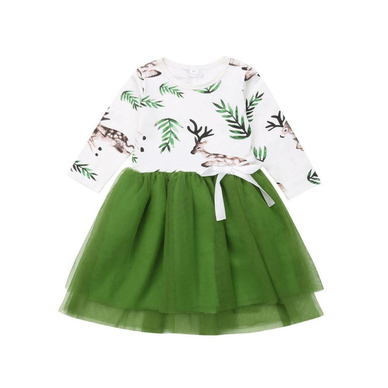 Girls Animal Printed Long Sleeve Tulle Dresses - PrettyKid