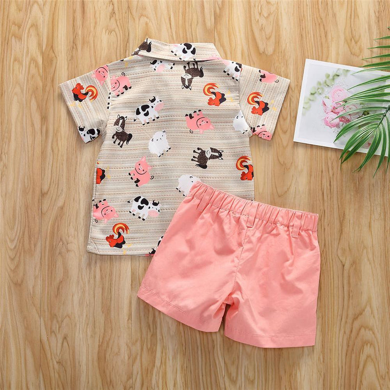 Boys Animal Printed Short Sleeve Button Shirt & Shorts Wholesale Toddler Boy clothes - PrettyKid