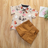 Boys Animal Printed Short Sleeve Button Shirt & Shorts Wholesale Toddler Boy clothes - PrettyKid