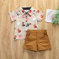 Boys Animal Printed Short Sleeve Button Shirt & Shorts Wholesale Toddler Boy clothes - PrettyKid