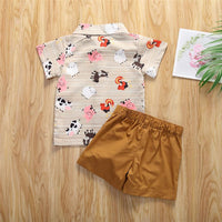 Boys Animal Printed Short Sleeve Button Shirt & Shorts Wholesale Toddler Boy clothes - PrettyKid