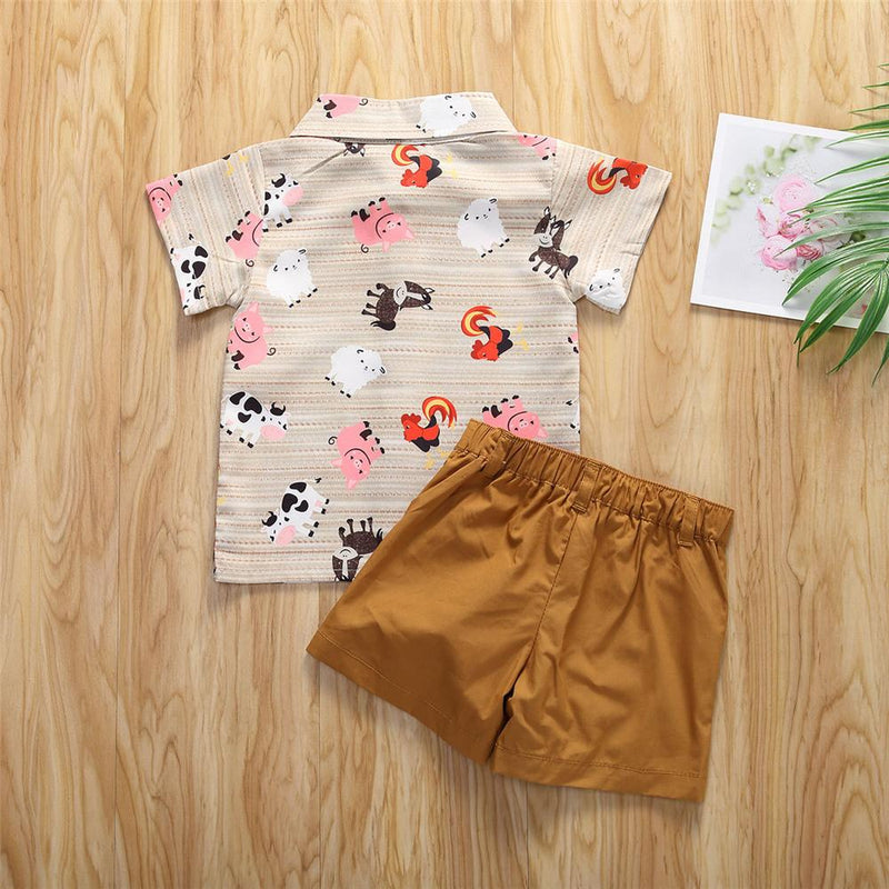 Boys Animal Printed Short Sleeve Button Shirt & Shorts Wholesale Toddler Boy clothes - PrettyKid