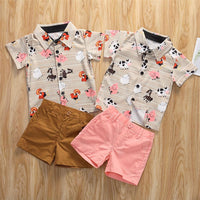 Boys Animal Printed Short Sleeve Button Shirt & Shorts Wholesale Toddler Boy clothes - PrettyKid