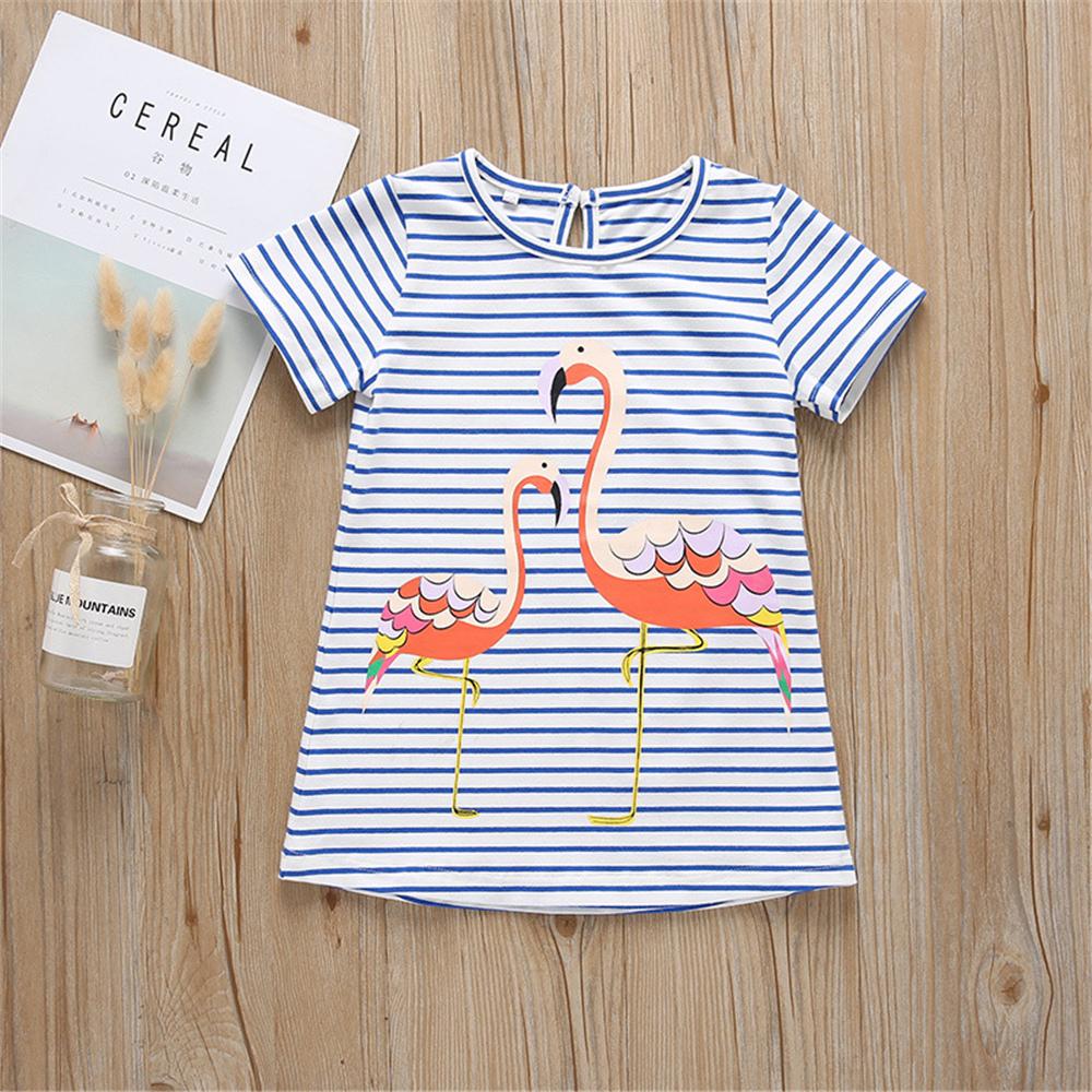 Girls Animal Printed Short Sleeve Striped Tops Wholesale Baby Girl clothing - PrettyKid