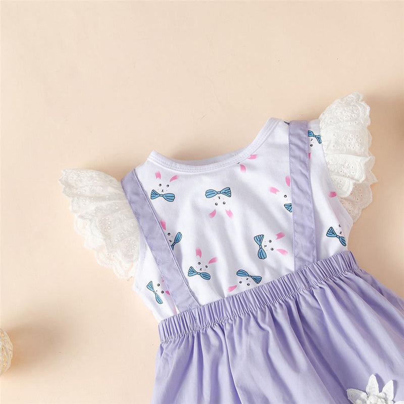 Girls Animal Printed Short Sleeve Top & Flower Suspender Skirt Toddler Girls Wholesale - PrettyKid