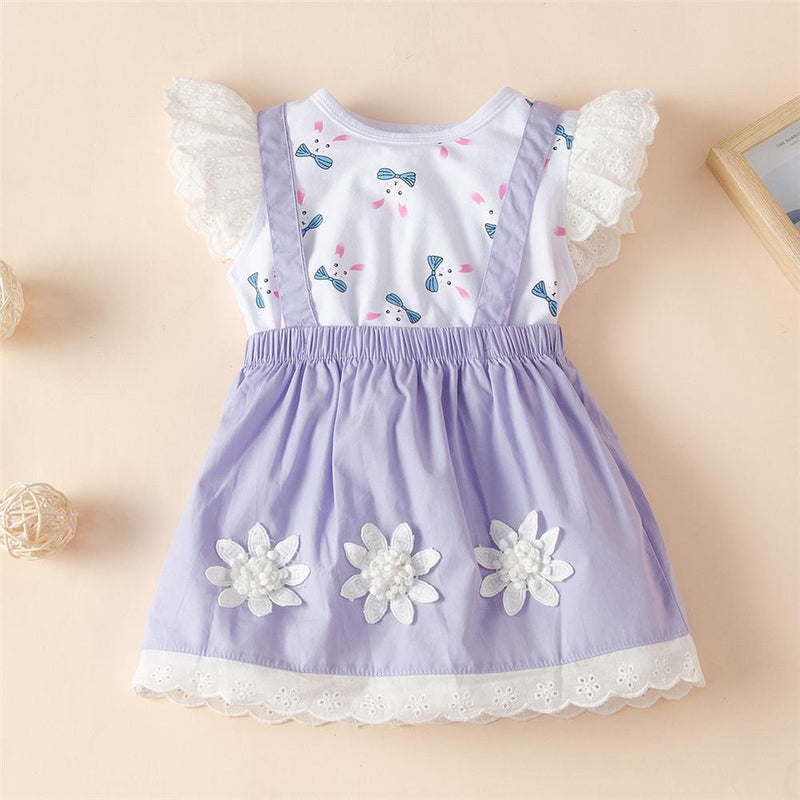 Girls Animal Printed Short Sleeve Top & Flower Suspender Skirt Toddler Girls Wholesale - PrettyKid