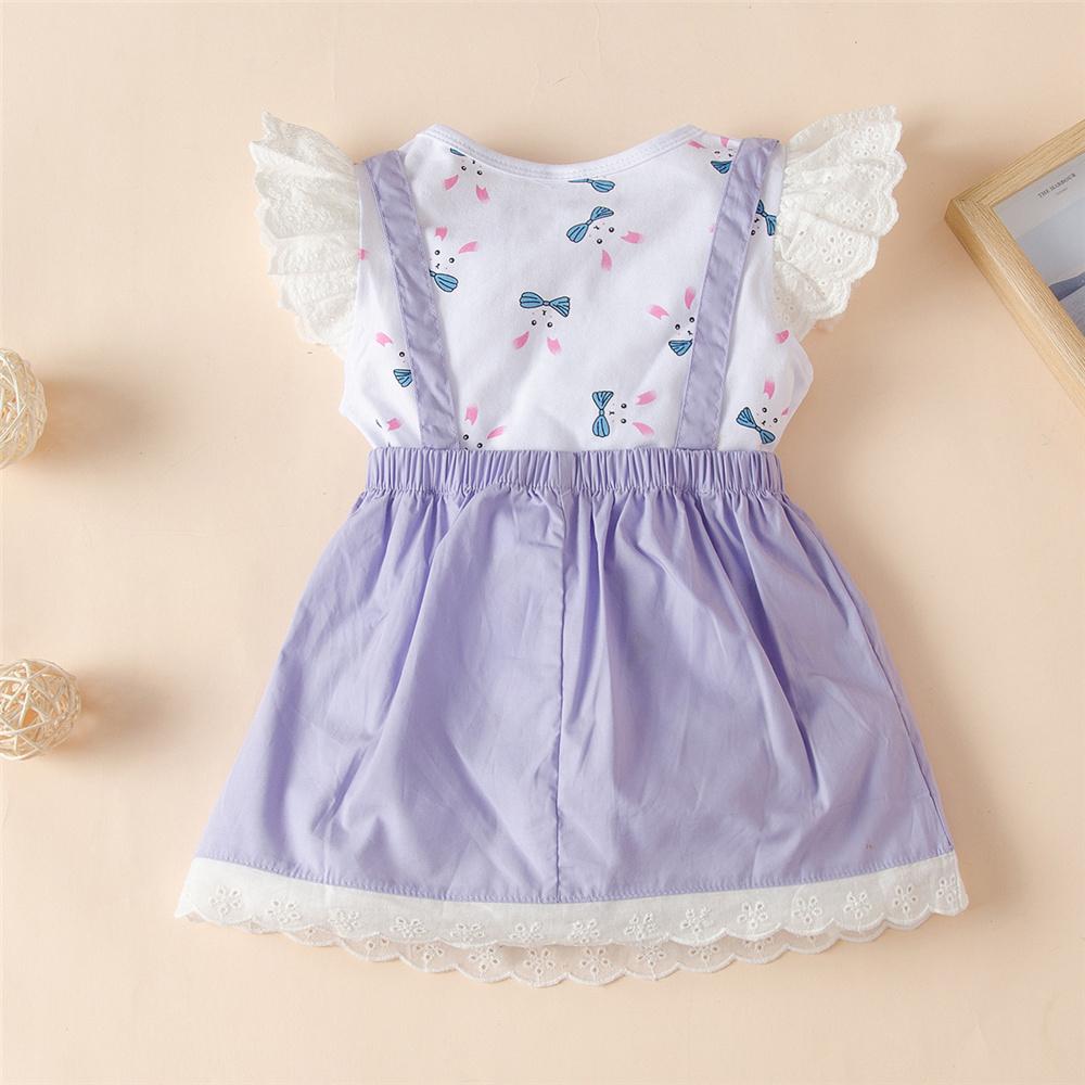 Girls Animal Printed Short Sleeve Top & Flower Suspender Skirt Toddler Girls Wholesale - PrettyKid