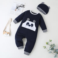 Baby Panda Animal Striped Long Sleeve Romper & Hat - PrettyKid