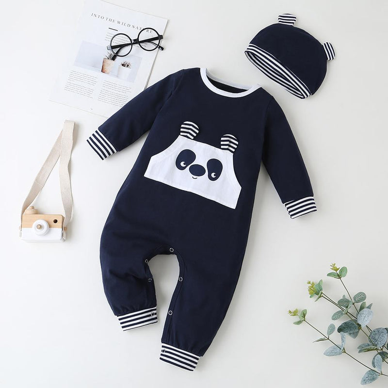 Baby Panda Animal Striped Long Sleeve Romper & Hat - PrettyKid