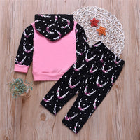 Unisex Antler Printed Hooded Long Sleeve Top & Pants Wholesale Childrens Clothing - PrettyKid