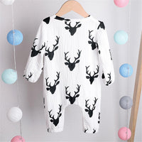 Baby Unisex Antlers Linen Button Long Sleeve Romper Wholesale Baby - PrettyKid