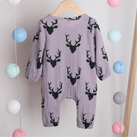 Baby Unisex Antlers Linen Button Long Sleeve Romper Wholesale Baby - PrettyKid