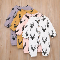 Baby Unisex Antlers Linen Button Long Sleeve Romper Wholesale Baby - PrettyKid