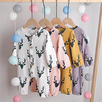 Baby Unisex Antlers Linen Button Long Sleeve Romper Wholesale Baby - PrettyKid