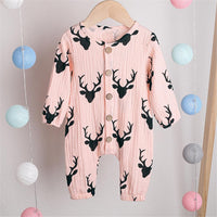 Baby Unisex Antlers Linen Button Long Sleeve Romper Wholesale Baby - PrettyKid