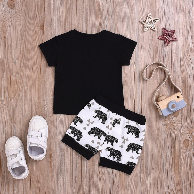 Baby Boys Awesome Letter Printed Short Sleeve Top & Bear Printed Shorts Baby Wholesale - PrettyKid