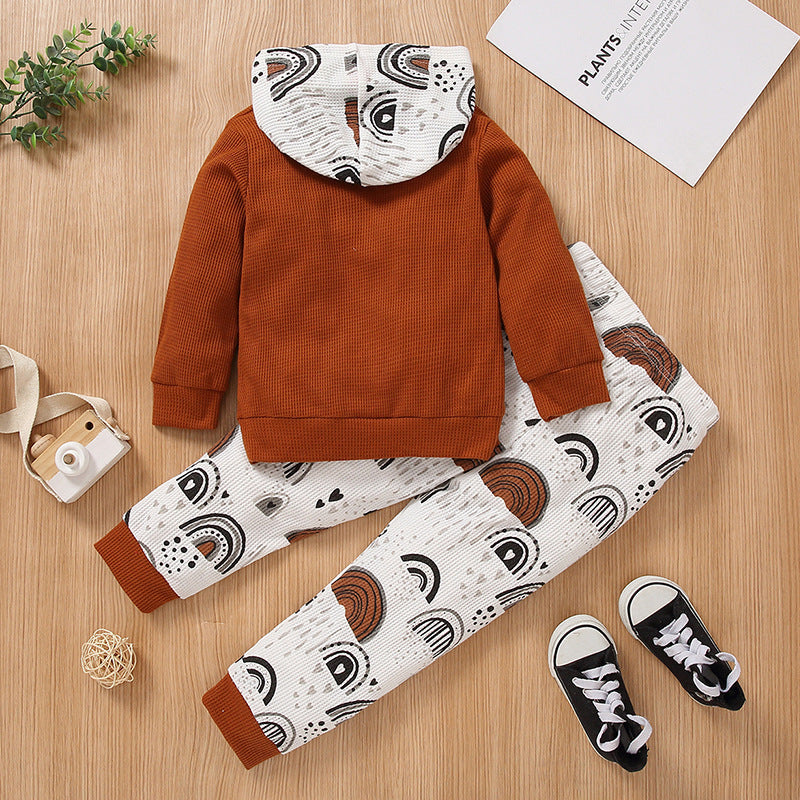 2 Pieces Rainbow Cartoon Hoodie and Pants Bundle Set for Toddler Clothing - PrettyKid