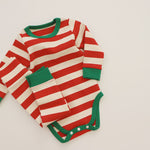 Christmas Striped Romper And Pants Two Piece Baby Sets - PrettyKid