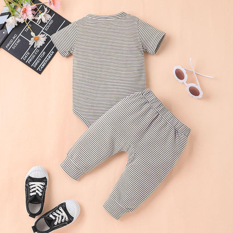 Baby Boy Short Sleeve Striped Bodysuit And Pants Baby Outfit Sets - PrettyKid