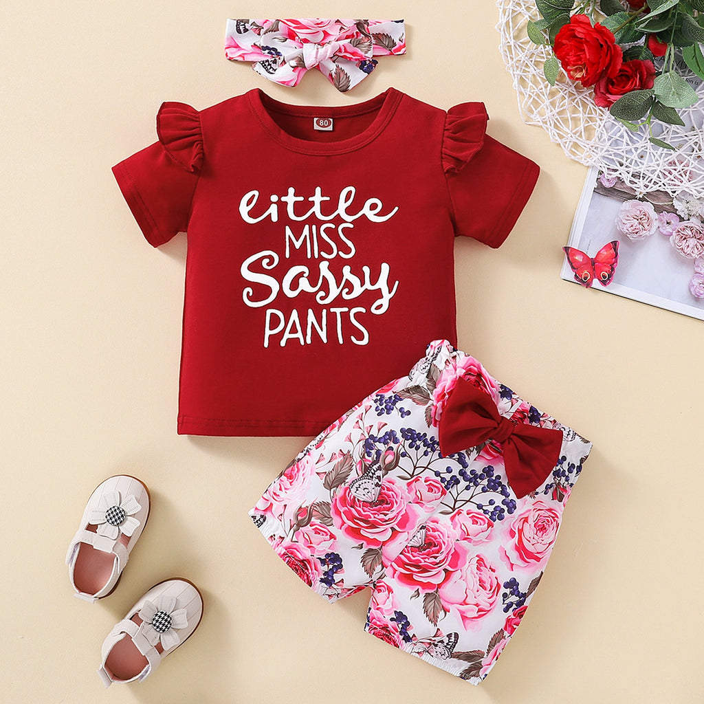 9M-4Y Baby Girl Clothing Sets Flower-Painted Short-Sleeved Alphabet Print Wholesale Baby Clothes - PrettyKid