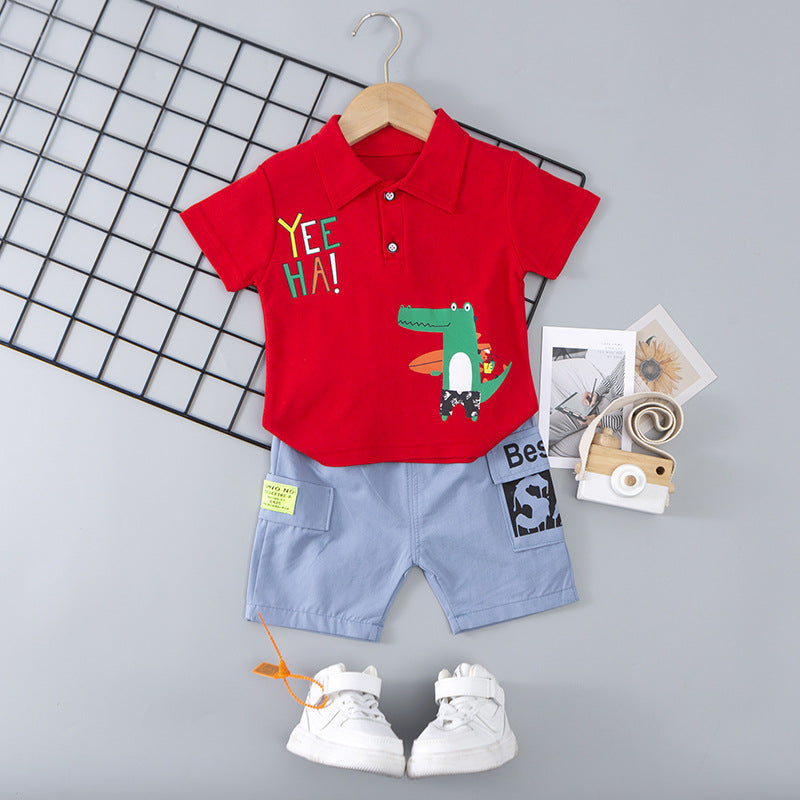 Baby Boy Crocodile Polo T-Shirt And Shorts Two Piece Baby Sets - PrettyKid