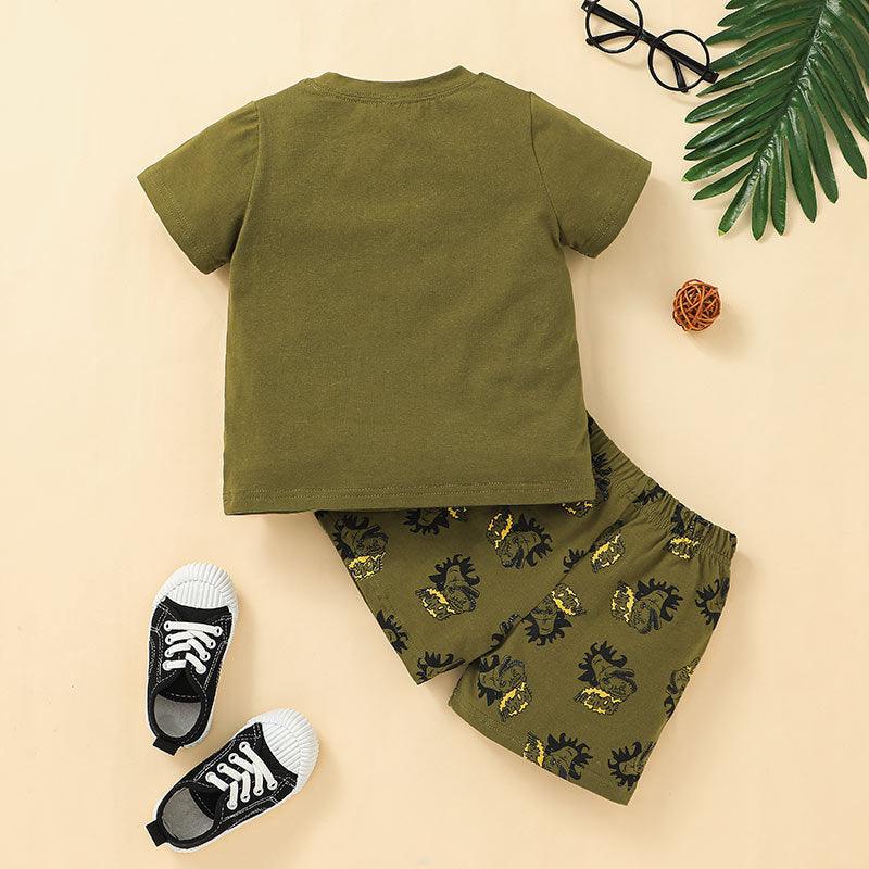 Baby Boy Dinosaur & Alphabet T-Shirt And Shorts Baby Outfit Sets - PrettyKid