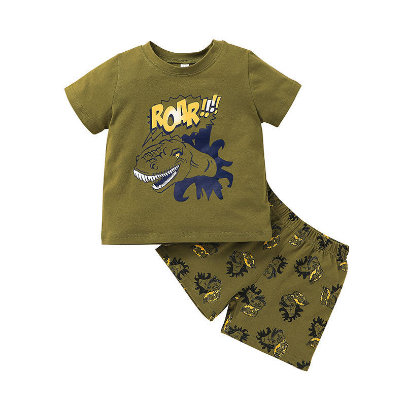 Baby Boy Dinosaur & Alphabet T-Shirt And Shorts Baby Outfit Sets - PrettyKid