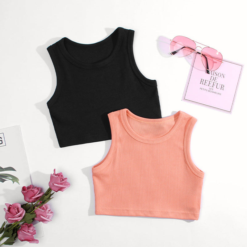 18M-6Y Toddler Girls Solid Color Crop Tank Tops Wholesale Little Girl Clothing