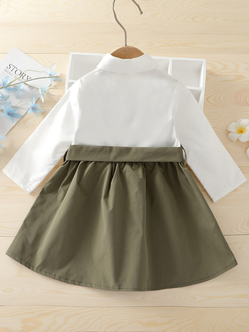 Colorblock Strappy Waist Baby Girl Shirt Dress Wholesale - PrettyKid