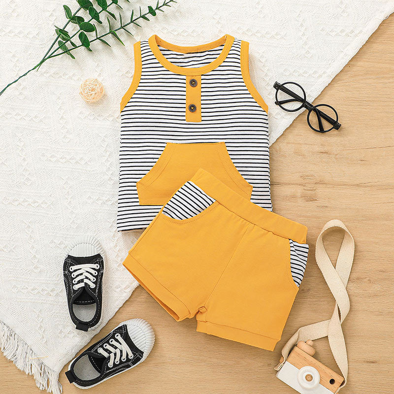 Boys Striped Tank Top And Shorts Baby Boy Tracksuit Set - PrettyKid