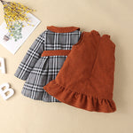 Corduroy Tank Dress And Checked Collar Contast Dress Girls Sets Wholesale - PrettyKid