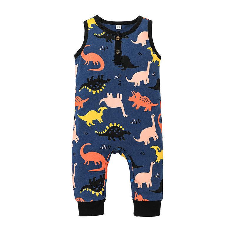 Baby Boy Sleeveless Dinosaur Print Bodysuit Baby Sleeveless Jumpsuit - PrettyKid