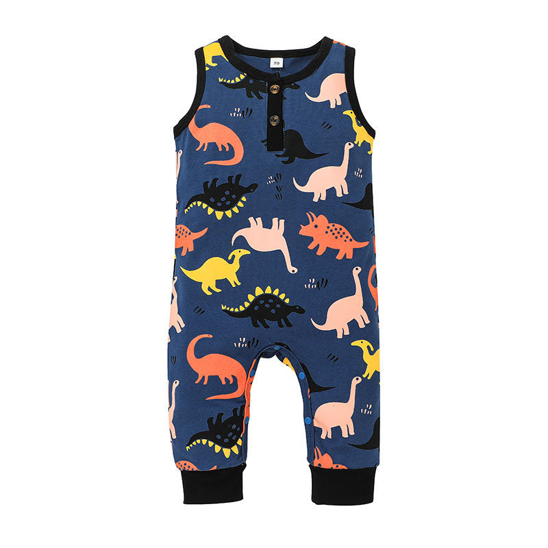 Baby Boy Sleeveless Dinosaur Print Bodysuit Baby Sleeveless Jumpsuit - PrettyKid