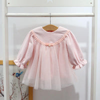 Baby Girl Long Sleeve Panel Mesh Dress Baby Girl Princess Dress - PrettyKid