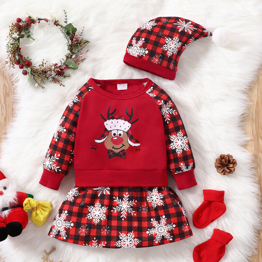 Checked Christmas Dress With Hats For Baby Girls Wholesale - PrettyKid