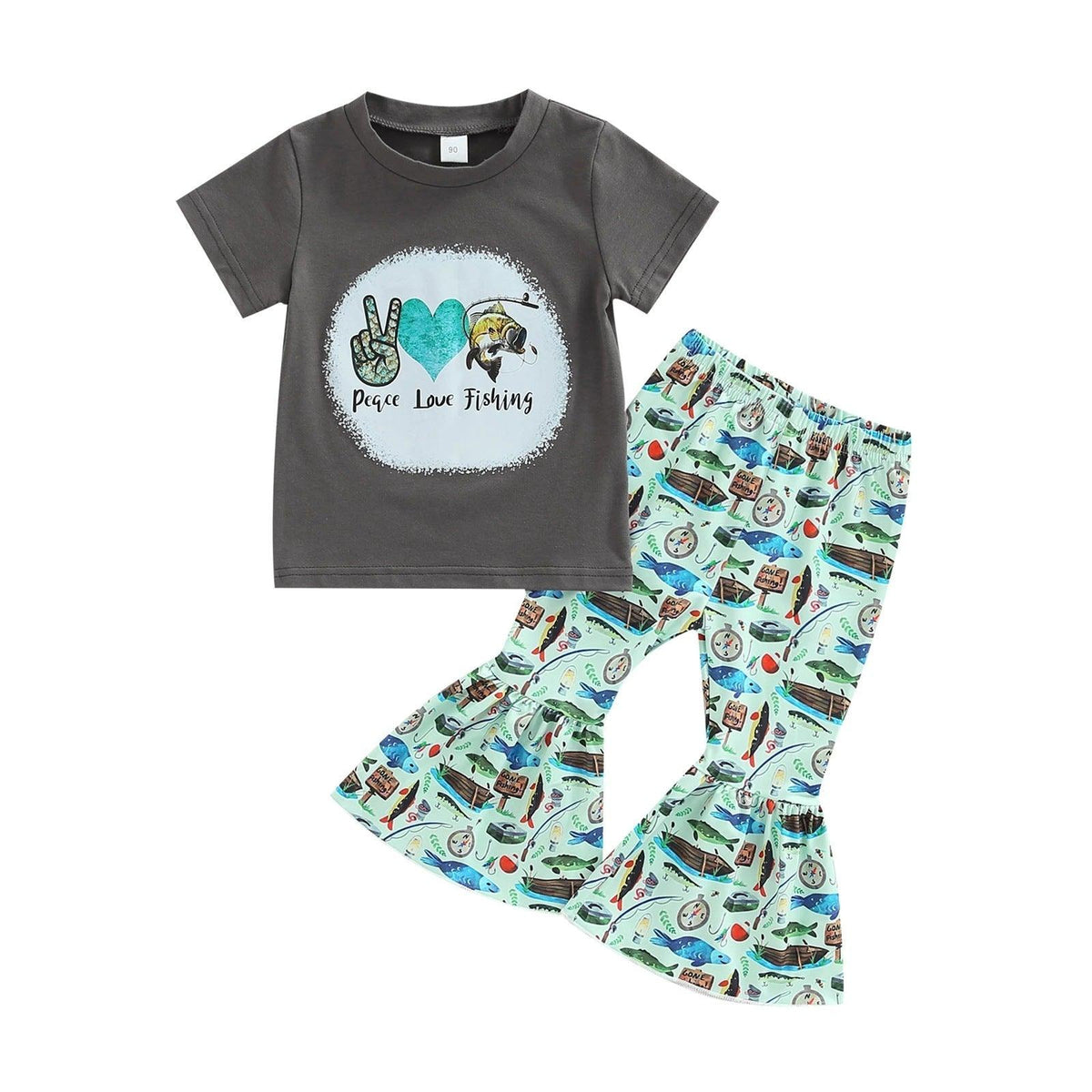 18M-6Y Toddler Girls Sets Animal Underwater World Print Flared Pants & T-Shirts