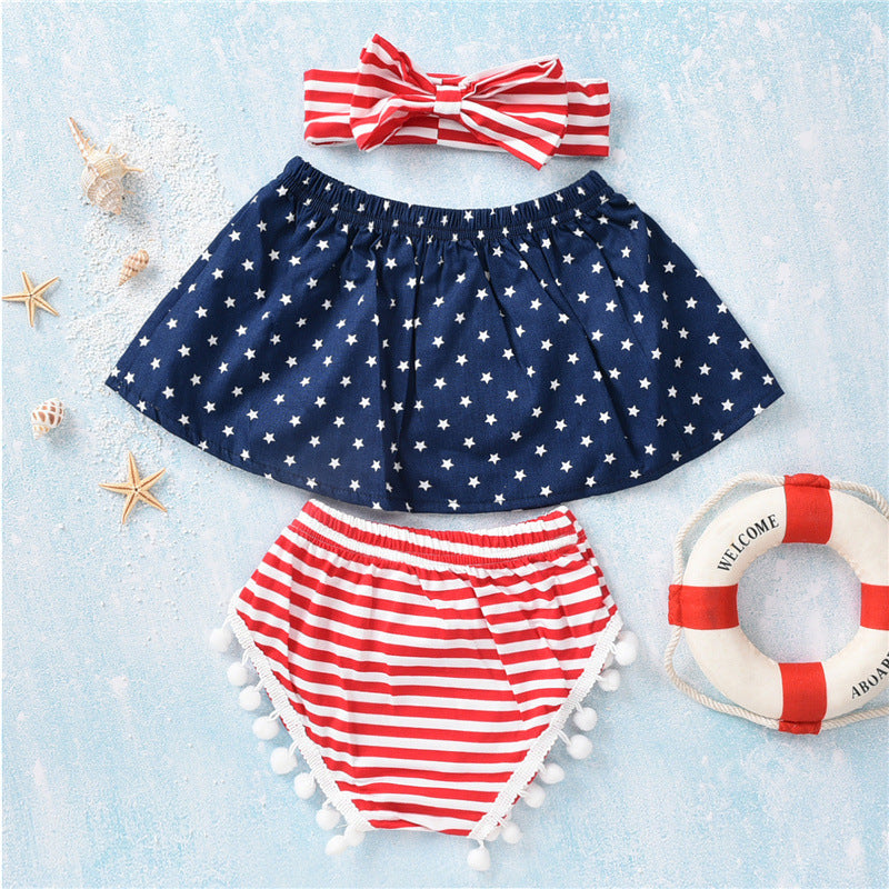 0-18months Baby Sets Infant Cotton American Independence Day Three-Piece Shorts & Skirt Suit Children's Clothing - PrettyKid