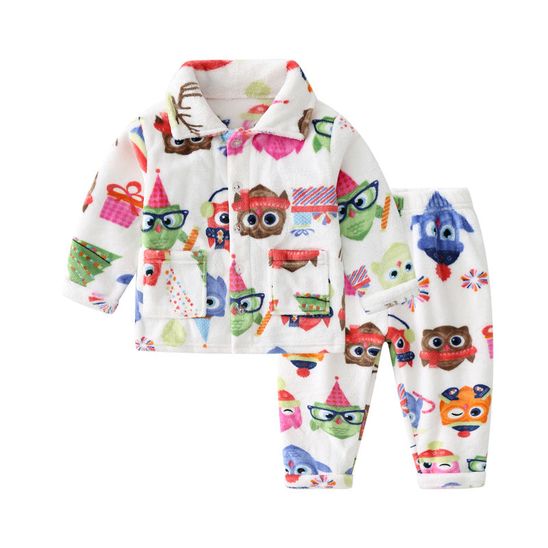 Cartoon Pattern Plush Top And Pants Toddler 2 Piece Pajamas - PrettyKid