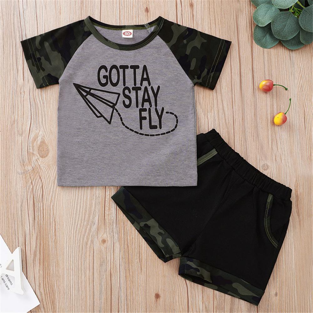 Baby Boy Gotta Stay Fly Short Sleeve Camo Top & Shorts Baby Boutique Wholesale - PrettyKid