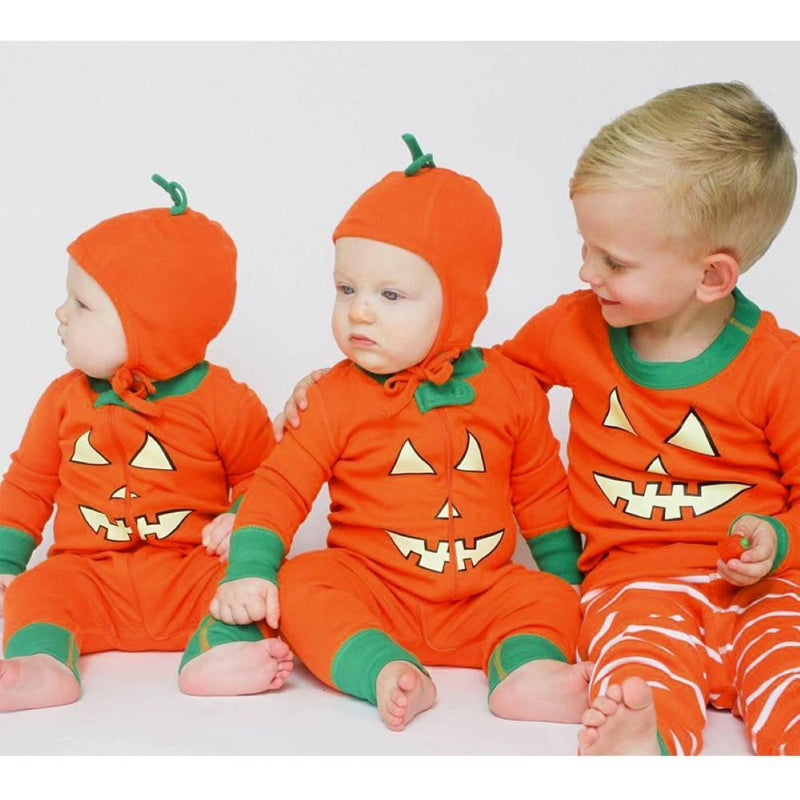 Baby Boy Halloween Pumpkin Printed Romper Baby Wholesale - PrettyKid