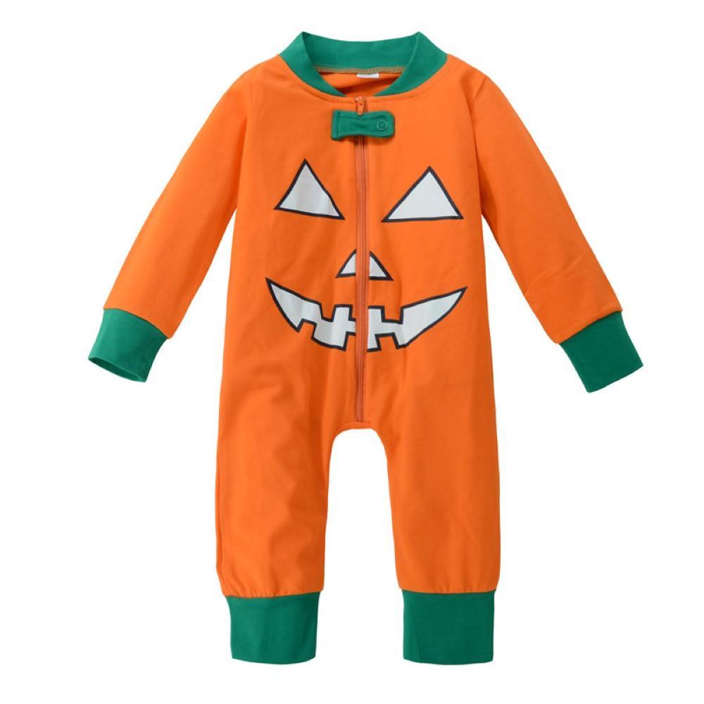 Baby Boy Halloween Pumpkin Printed Romper Baby Wholesale - PrettyKid