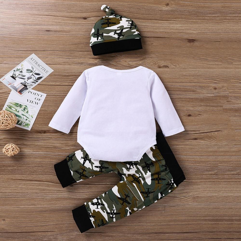 Baby Boys Camouflage Romper & Pants & Hat Wholesale Clothing For Children - PrettyKid